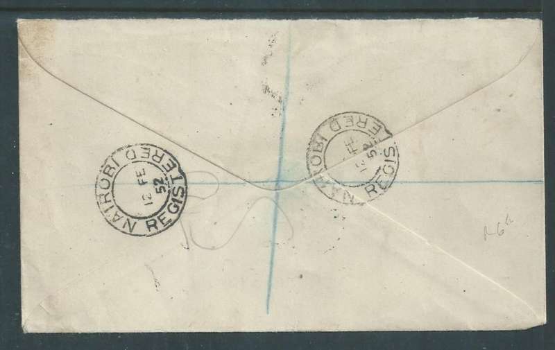 Kenya Uganda Tanganyika Royal Visit set, registered airmail NAIROBI REGISTERED 12 FE 52 > S.Africa