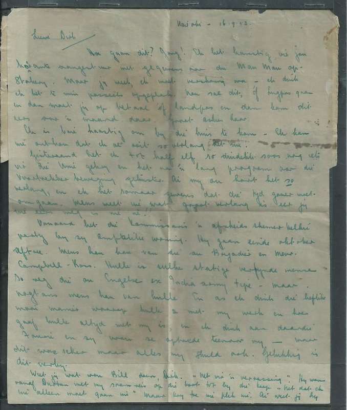 Kenya Uganda Tanganyika air letter, 50c NAIROBI 16 SP 52 > S.Africa