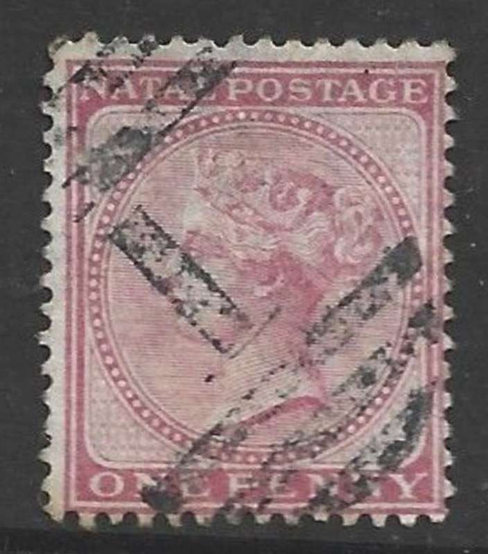 South Africa,, Natal, VRI, 1874, 1d, rose, Crown CC watermark, used, BONC 1