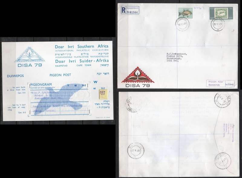 S/Africa, DISA 1979, 1st Day, PIGEONGRAM No564, on insert, in registered cover 21c, ROGGEBAAI 27 V
