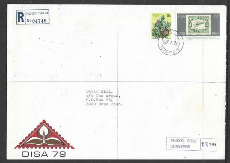 South Africa, 1979, DISA 79, Pigeon Post + 21c registered delivery cover ROGGEBAAI 22 V 79