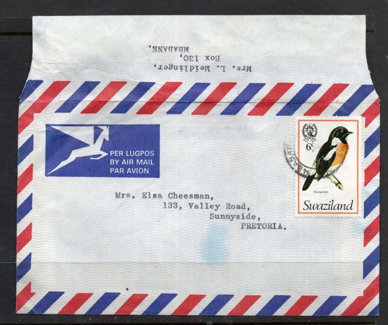 Swaziland, 1970s air mail cover to South Africa, 5c, 6c