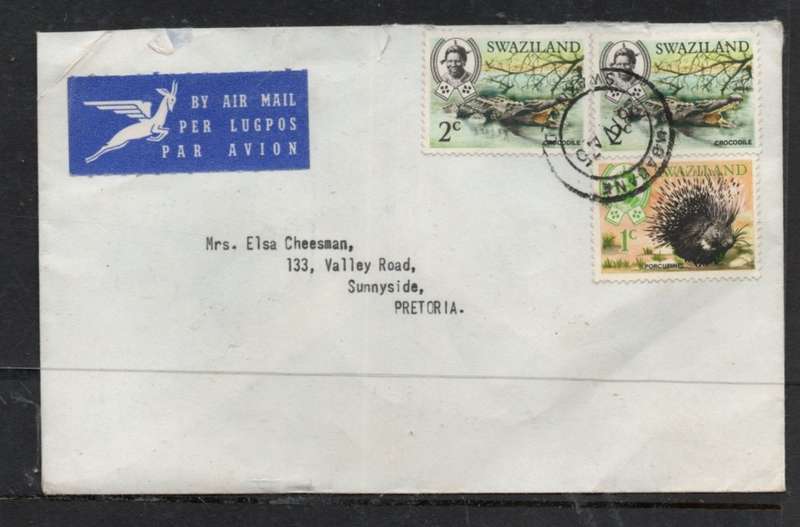 Swaziland, 1970s air mail cover to South Africa, 5c, 6c