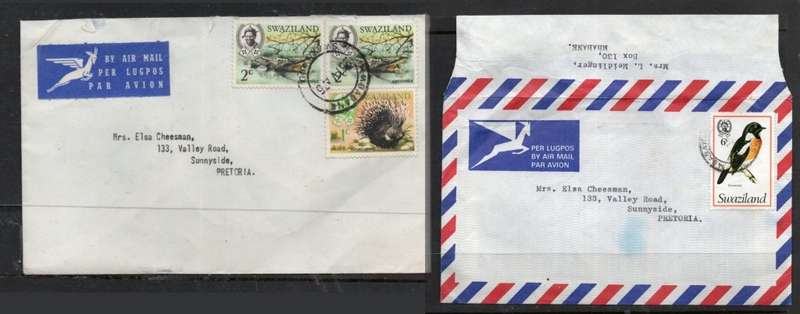 Swaziland, 1970s air mail cover to South Africa, 5c, 6c