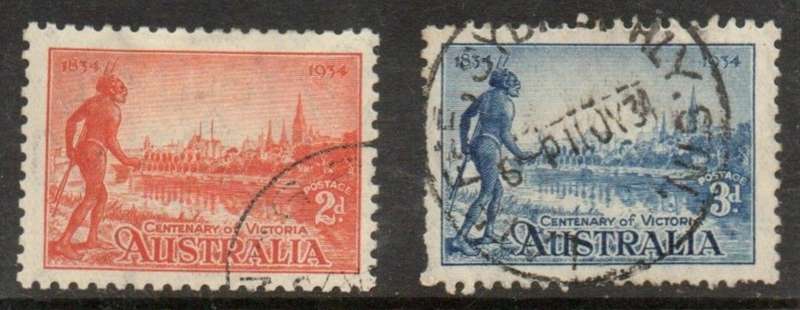 Australia, GVR, 1934, Victoria Centenary, 2d, 3d, perf 10.5, used
