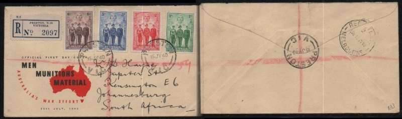 Australia, Imperial Forces FDC PRESTON 15 JY 40 > S.Africa, REGISTERED MELBOURNE transit