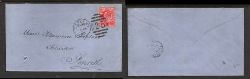 Great Britain, , EVIIR, cover, 1d , APPLEBY 25 FE N18 03 duplec > PENRITH