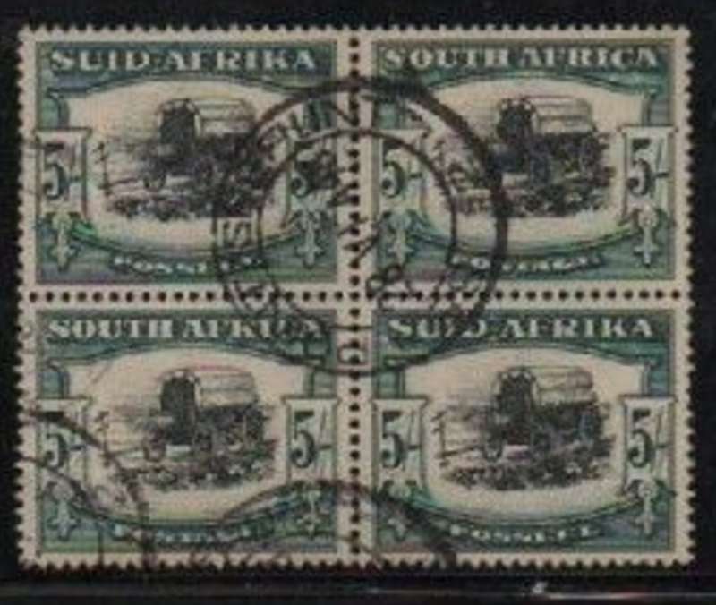 South Africa, 1944, 5/ black & blue-green, block, SEAPOINT 8 VI 48 c.d.s.