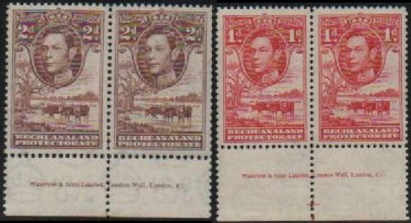 Bechuanaland,, GVIR, 1938, 1d, 2d, Imprint pairs Waterlow & Sons, MNH **