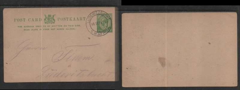 South West Africa, 1/2d postal card used in SWA, LUDERITZBUCHT S.W.AFRICA 16 SP 15
