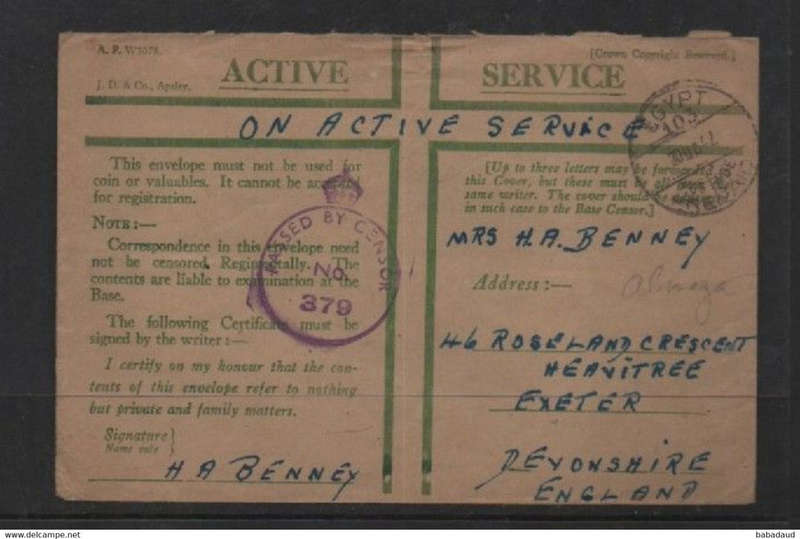 S Africa OAS, EGYPT 103 POSTAGE PREPAID 30 JA 42> S.Africa. Crowned Circle CENSOR 379