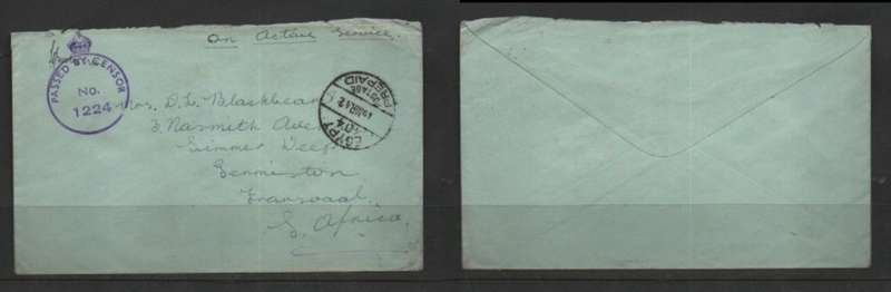 S Africa OAS, EGYPT 104 POSTAGE PREPAID 15 MR 42> S.Africa. Crowned Circle CENSOR1224