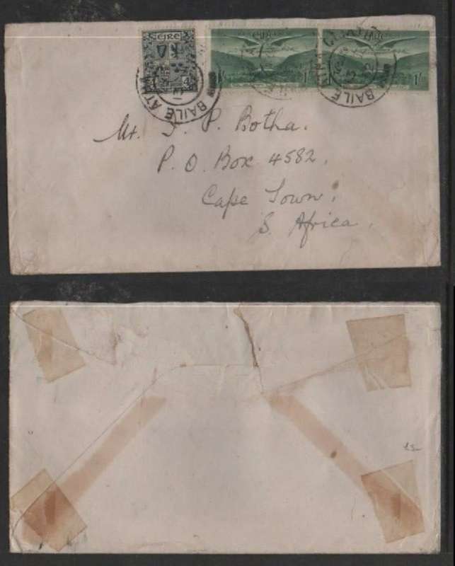 Ireland, cover > S.Africa, 2s4d, BAILE ATHA CLAITH 13 II 52 c.d.s.