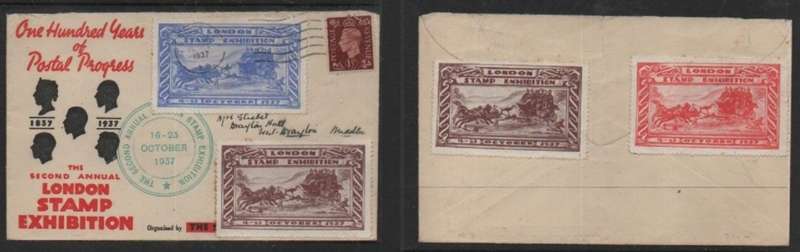 London Stamp Exhibition, 1st Day, 1 1/2d domestic, LONDON 16 OCT 1937