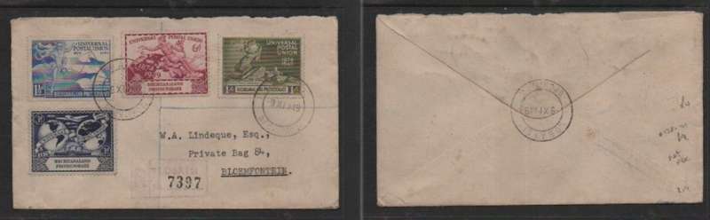 Bechuanaland, 1949 UPU set on cover, registered LOBATSI 9 XI 49 c.d.s. (NOT 1st day) > Bloemfontein