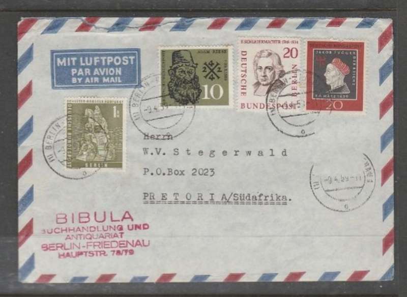 Germany 1Mk50, air mail BERLIN 9.4.59 > South Africa