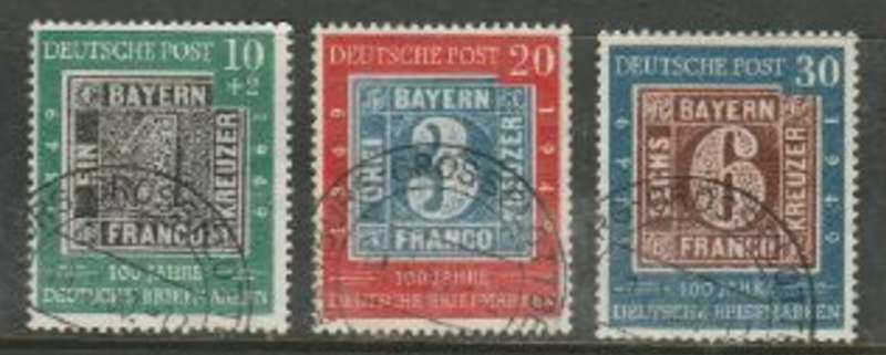 Germany, FRG, 1949, Stamp Centenar, 10+2pf, 20pf, 30pf, fine used