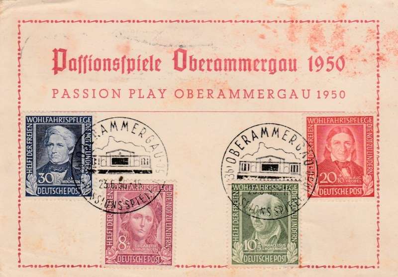 Germany, Federal republic, 1949 Refugee Relief on card OBERAMMERGAUPASSIONSSPIELE 23.6.50, posted >