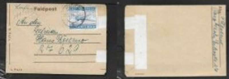 Germany, Feldpost letter form, Luftfeldpost blue adhesive, used PORZ b 28.5.44, c.d.s., internal / d