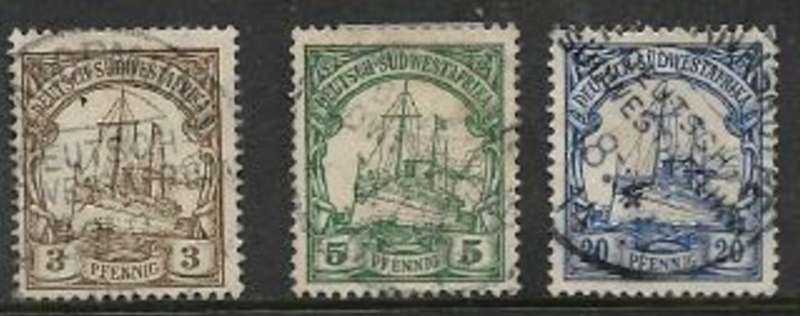 South West Africa, 1901, Royal Yatch, 3pf, 5pf, 20pf, c.d.s. used