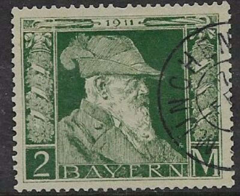 Germany, Bavaria, Prince Regent 90th birthday, 2 Marks, green, Type II, used