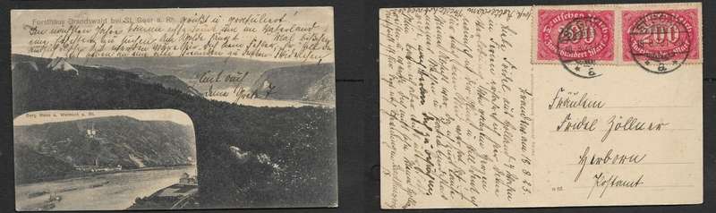Germany, Rhineland-Palatinate, St Goar, multi-view, used, 400Mk, ST GOAR 18.8.23