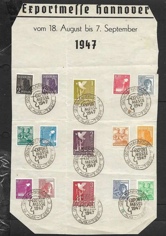 Germany, 1947, souvenir sheet,15 stamps, HANNOVER 18 AUG - 7 SEP EXPORT MESSE 1947 c.d.s.