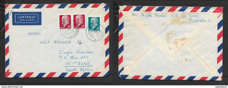Germany D.D.R., cover, 65pf, GREIZ 5 /66 / 30.12.68 c.d.s. > S.Africa