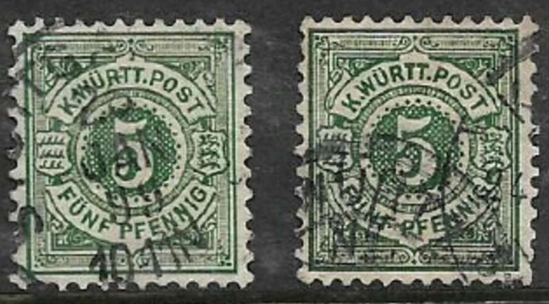 Germany, Wurtemberg , 1890, 5 pf green, 5 pf dark blue- green, used