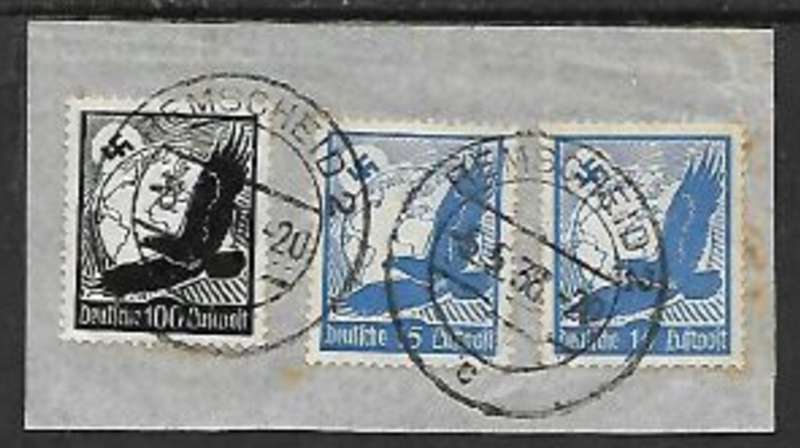 Germany,air mail eagles, 100pf, 2 x 15pf on fragment, REMSCHEID 2 5.5.38 c.d.s.c.d.s.
