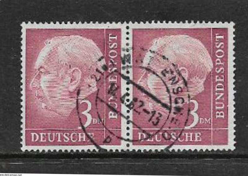 Germany, 1954, 3Mk, Dr Heuss, pair c.d.s. used in 1962
