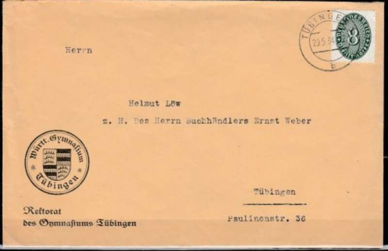 Germany 8pf dark green,Wurtt,Gynasium TUBINGEN 29.5.34 > Tubingen