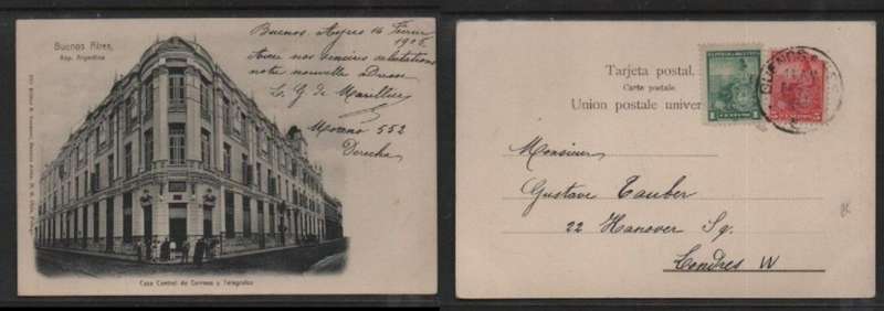 Argentina,Buenos Airies Casa Central de Correos used 1905 , 6c, BUENOS AIRIES FE 5 1905 c.d.s. > Fra