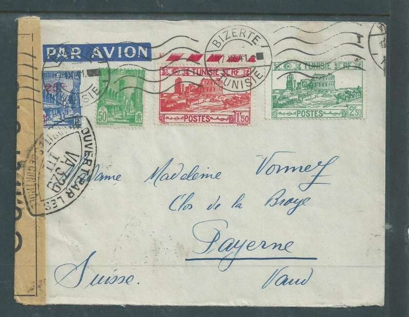 Tunis, cover,4F75, BIZERTE 17 IX 41 > Switzerland, CONTROLE label + censor VA 329 III cachet
