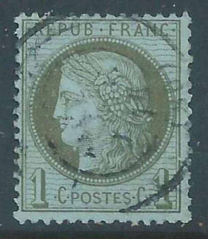 France, Ceres, 1872, 1 cent, olive-green on bluish, c.d.s. used