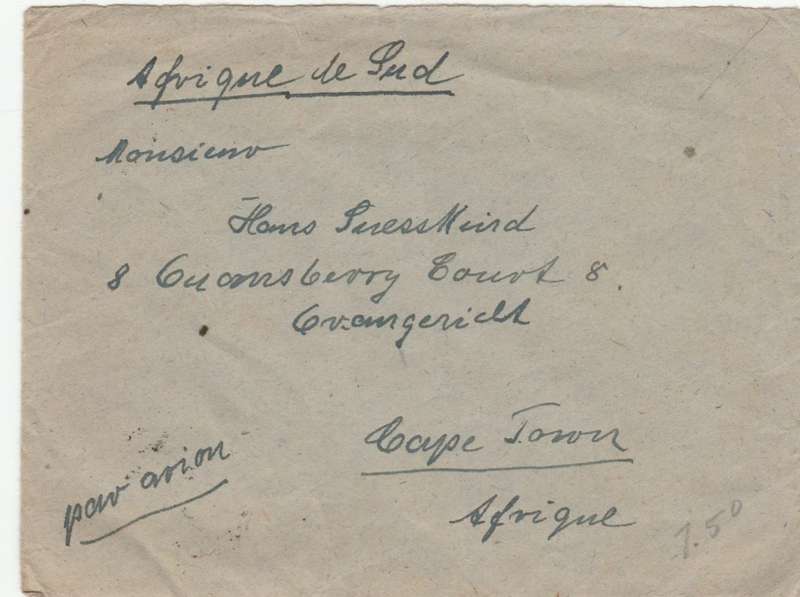 French Morocco, 1949 cover, 85 francs, air mail > South Africa