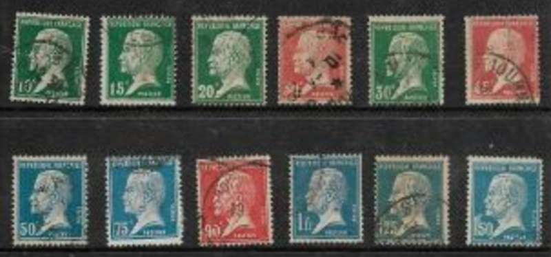 France, 1927, Pasteur, 12 vlues 10 cents - 1f50, used