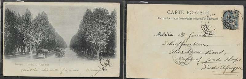 France, Marseilles, Le Prado, used 1901 MARSEILLES ETRANGER > Aberdeen Road (S.Africa), STELLENBOSCH