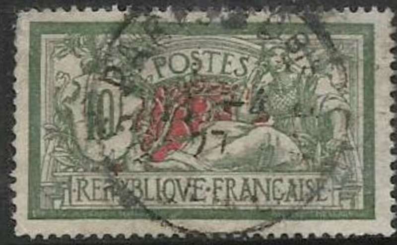 France, 1926, 10 Francs, sage green & red, used
