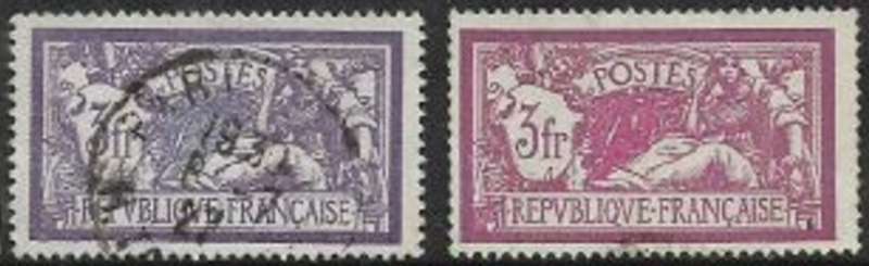 France, 1925 - 7, 3 Fr, both colours, used