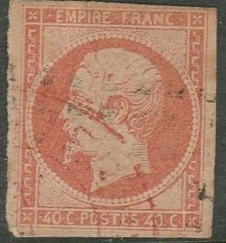 France 1861, 40c orange on straw, imperforate, used