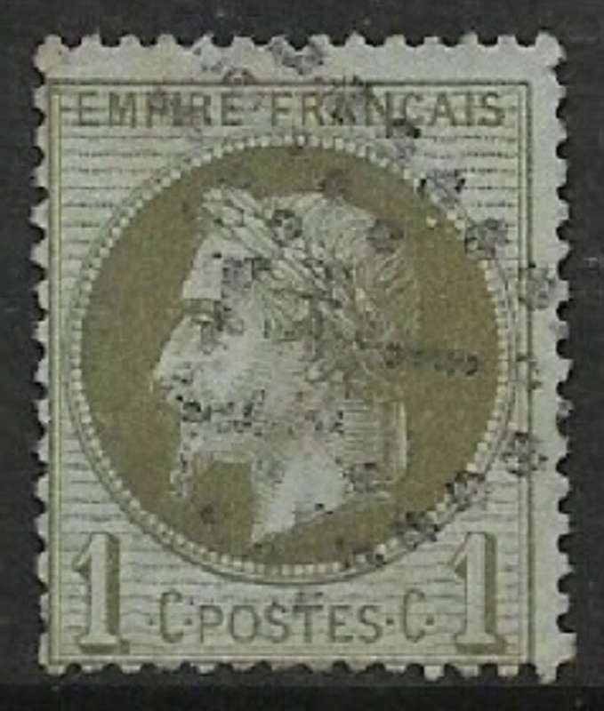 France, 1870, 1 cent olive-green on blueish, used
