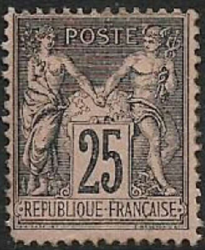 France, 1886, 25 cents, black on rose, MH *