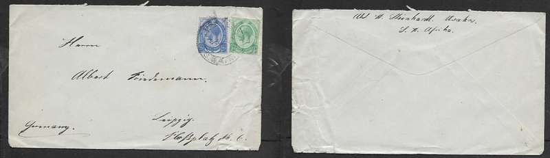 South West Africa, 2 1/2 & 1/2d d of S. Africa, cover USAKOS 29 JL ??> Germany
