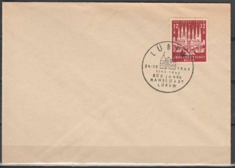 Germany 800 Years 1143 - 1943,, 12pf + 8pf, First Day Cover LUBECK 24.10. 1943