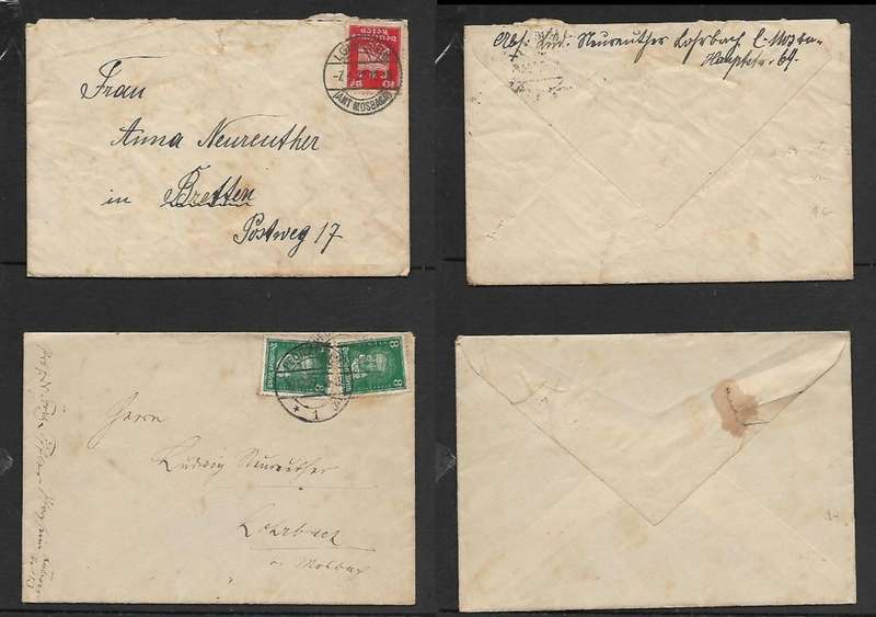 Germany, 2 domestic covers, 10pf LOHRBACH 7.4.27 , 16pf (2 x 8pf) PFORZH..... 30.12.37