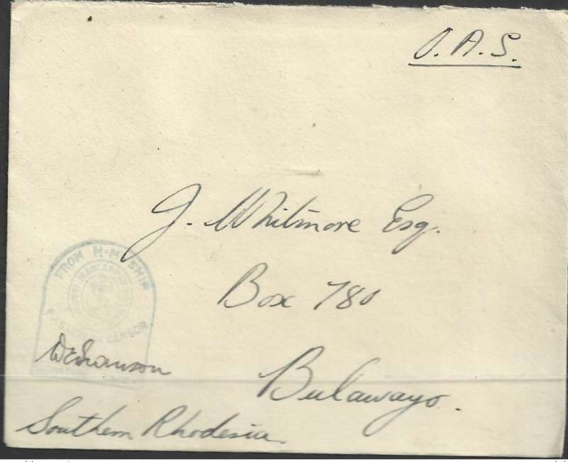 RHODESIAN AFRICAN RIFLES from H.M. SHIP PASSED BY CENSOR > Bulawayo