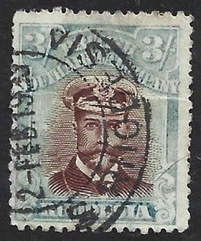 Rhodesia / B.S.A.Co. 1917 Admiral,3/, red-brown & turquoise-blue, Die III, Perf 14, Die II, perf 14