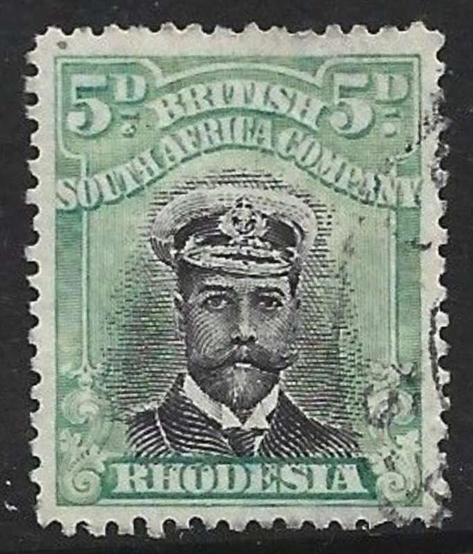 Rhodesia / B.S.A.Co. 1913 Admiral, 5d black & green, Die II, perf 14, fine used