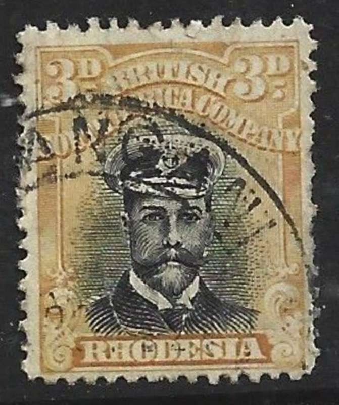 Rhodesia / B.S.A.Co. 1913 Admiral, 3d black & buff, Die II, perf 14, used